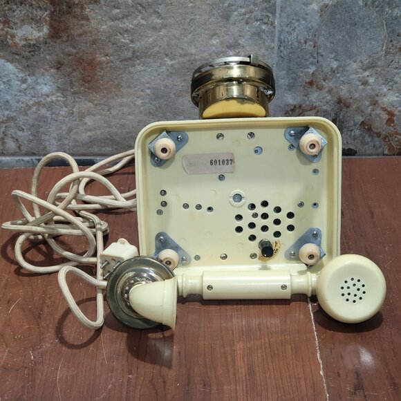 Vintage French Victorian Style Cream & Gold Rotary Dial Cradle Phone Desk Teleph - Picture 7 of 15
